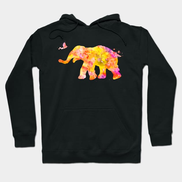 Yellow Baby Elephant Watercolor Painting Hoodie by Miao Miao Design